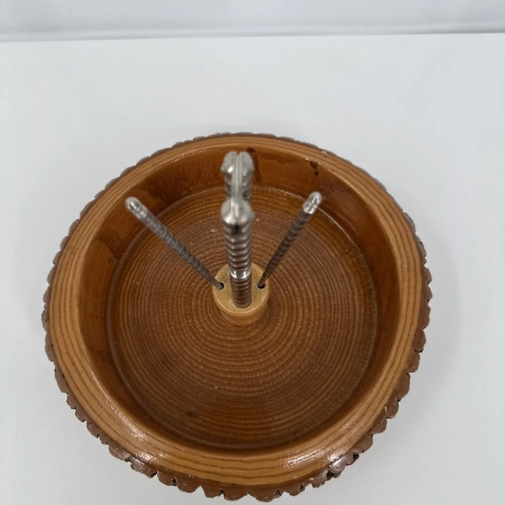 VTG Bark Nut Bowl Round Wood Mid-Century Modern 2‎ Picks 1 Nut Cracker Festive